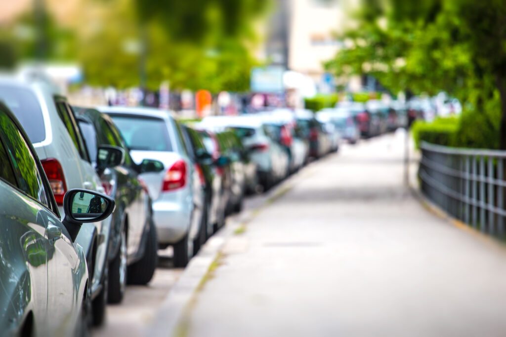 Cars parked at a Sedona trailhead lot