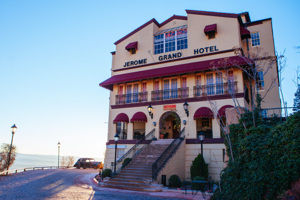 Historic Jerome Grand Hotel perched on the hillside in Jerome, Arizona