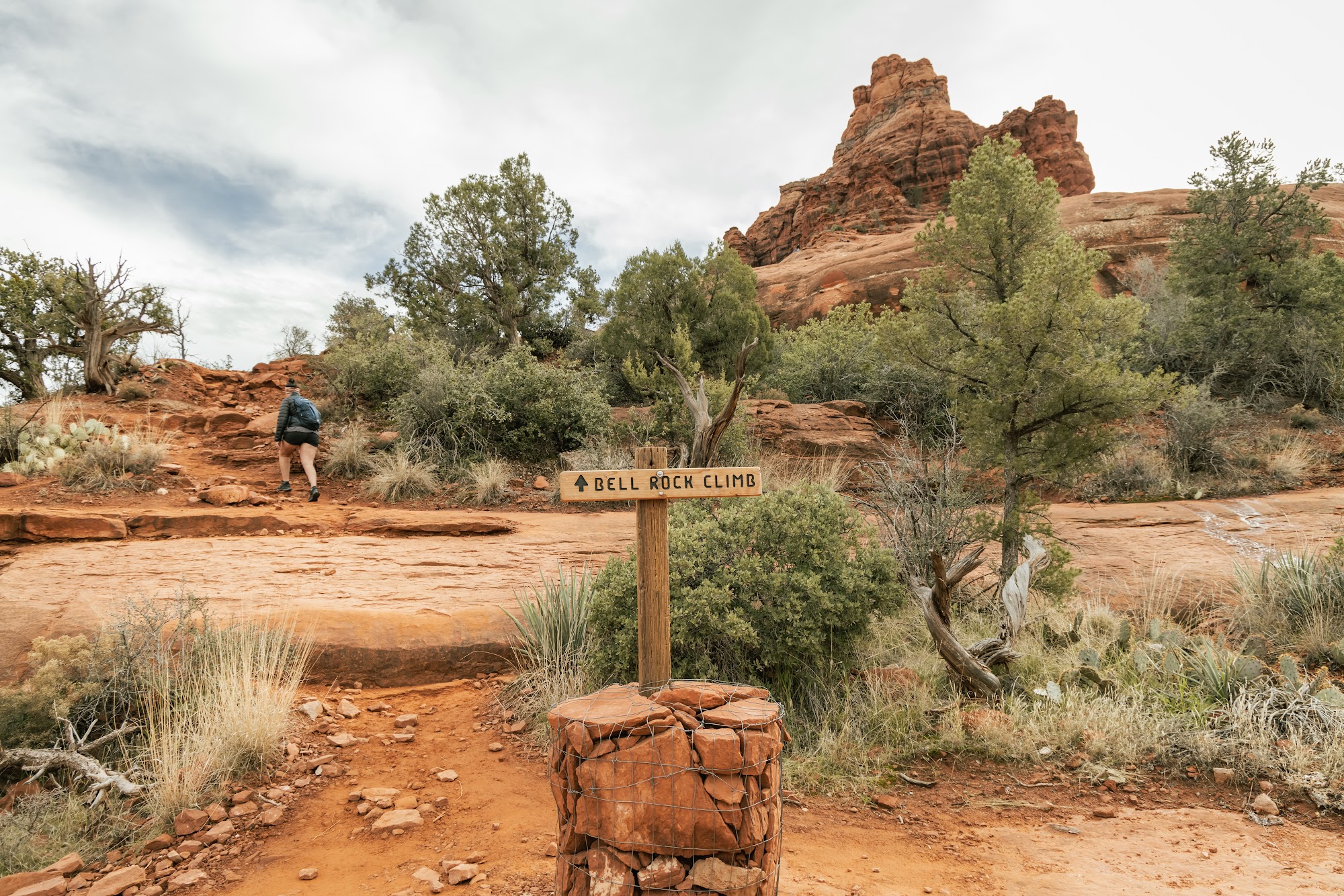 Hikers on the Bell Rock Climb trail in Sedona